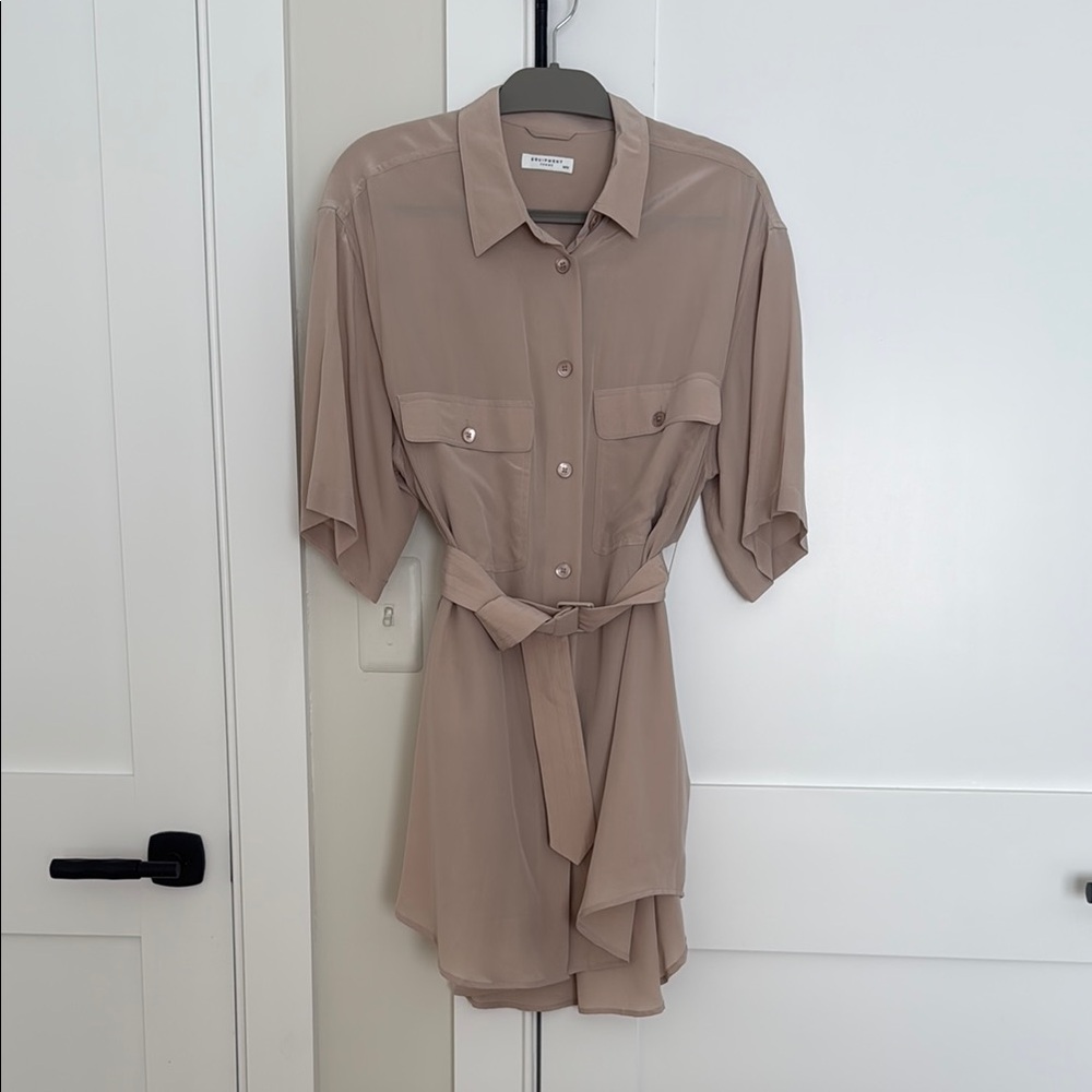 Equipment 100% Silk Tan Button-Up Shirt Dress